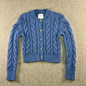 Abercrombie Fitch Blue Cable Knit Crew Neck Cardigan Sweater Women's M